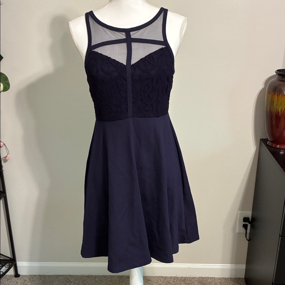 Black Swan Elegant Navy Blue Lace Dress
